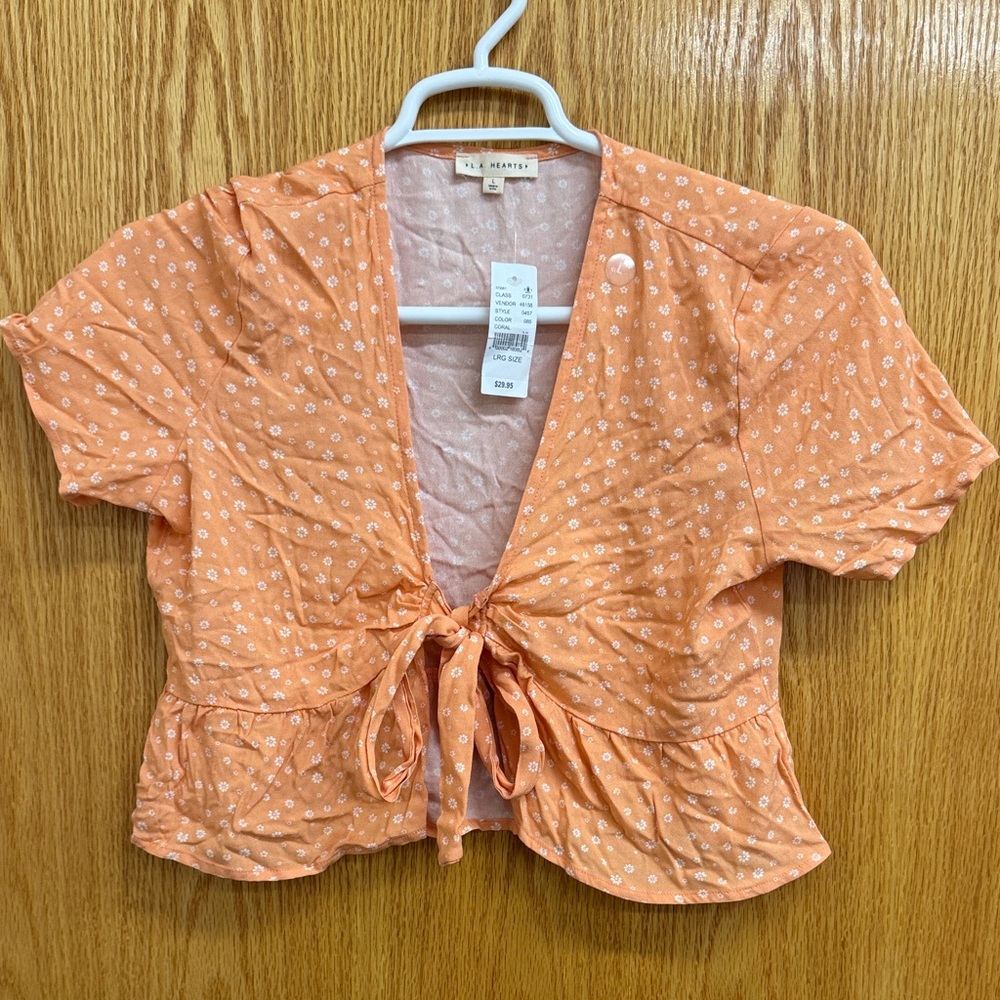 PacSun Orange Floral Tie-Front Blouse